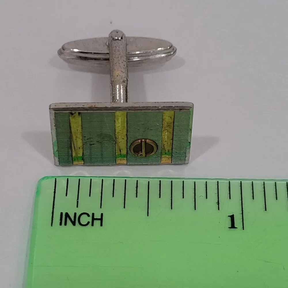 Dunhill D Cufflinks Silver Gold Tone Logo Rectangle Designer Logo Vintage Stripe